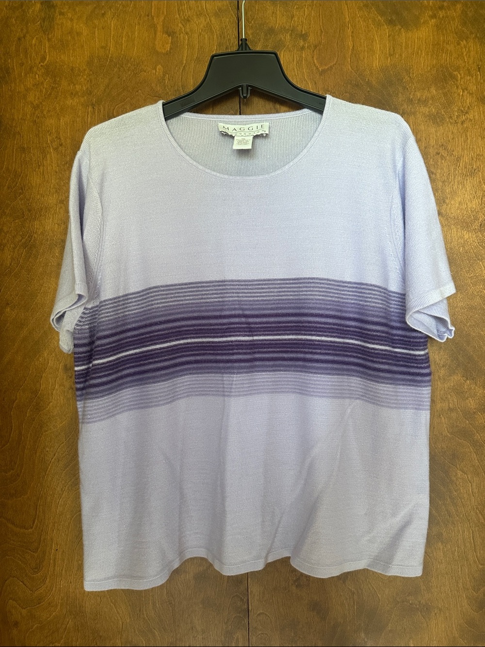 Maggie Lavender Crewneck Short-Sleeve Sweater with Ombre Stripes